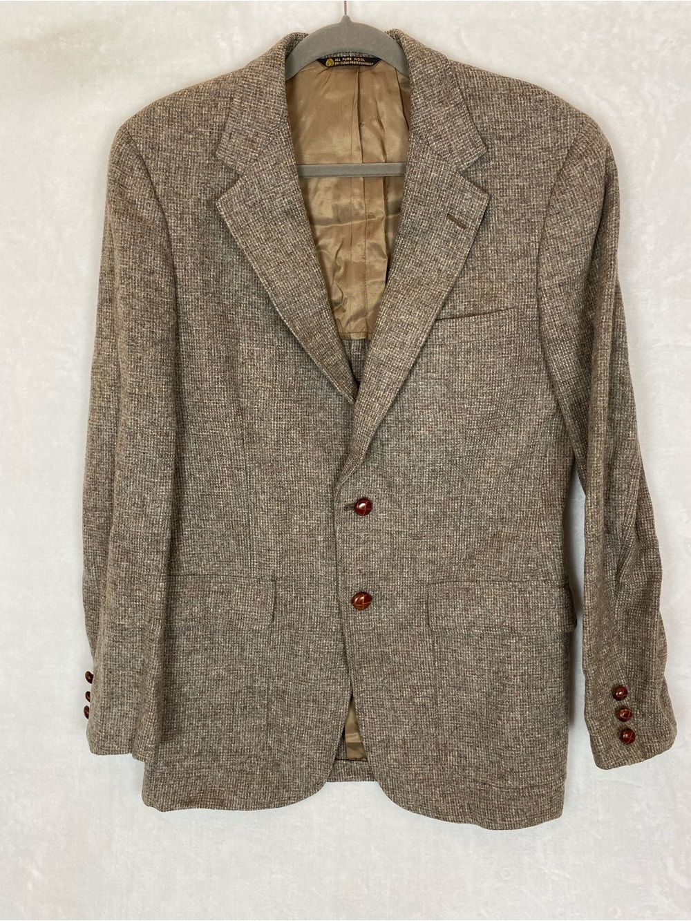 Mens Brown Herringbone Tweed Wool Blazer  Classic Tailored Sport Coat Academia
